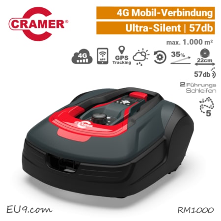 Cramer RM1000 Mähroboter Rasenroboter 4G-Mobilfunk GPS-Tracking RM 1000 EU9