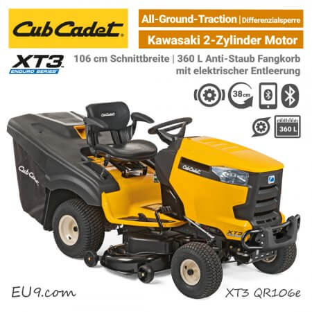 Cub Cadet XT3 QR106 e Diffrenzialsperre elektrische Korb-Entleerung Bluetooth Rasentraktor EU9