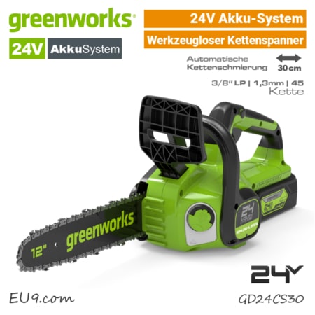 Greenworks 24V Akku-Kettensäge GD24CS30 GD24CS30K2 Motorsäge EU9