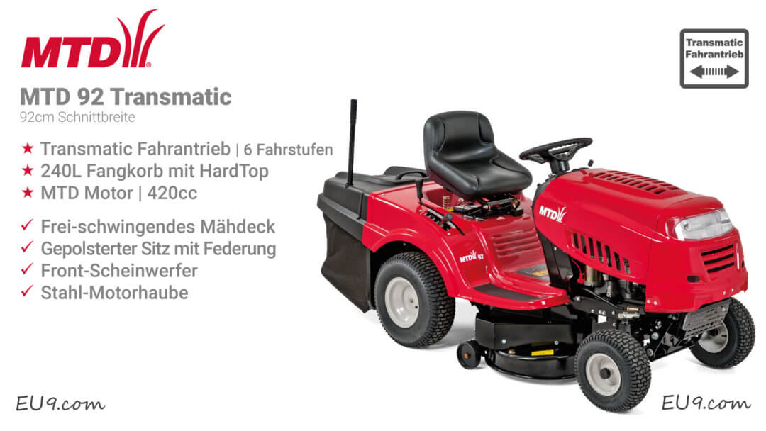 NEU 2021 MTD 92 Transmatic Rasentraktor Günstig bei EU9 kaufen!