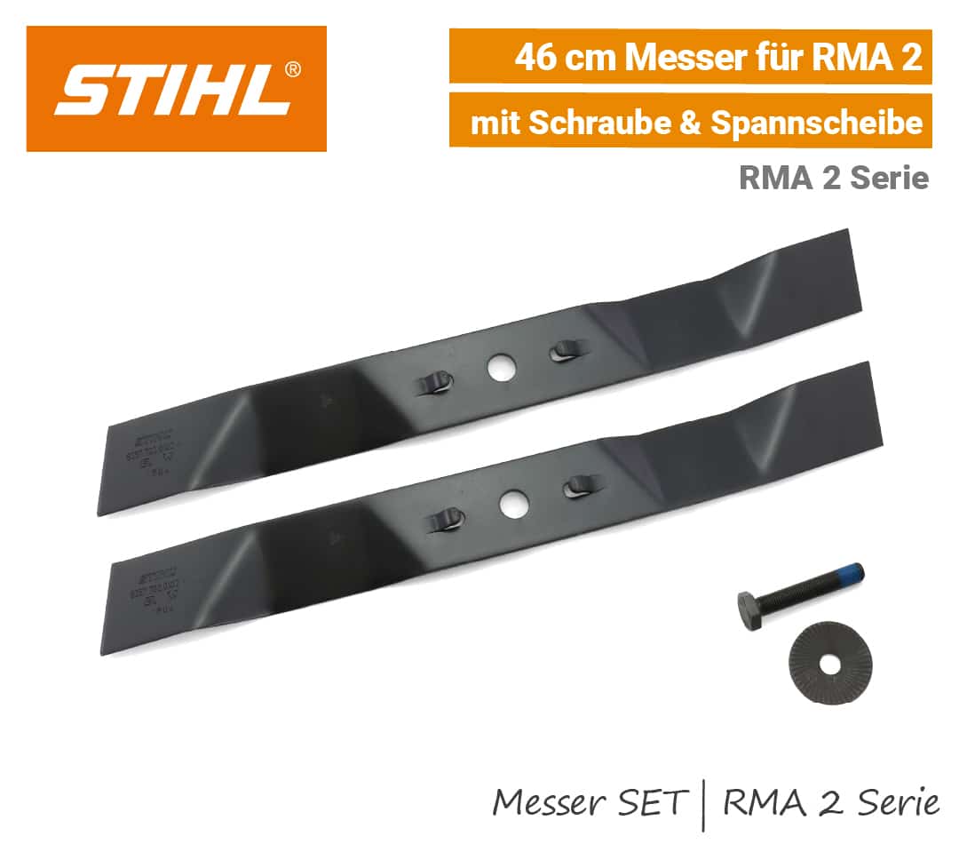 STIHL Messer SET 46 cm Mulchmesser Messerschraube RMA 2 2.1 2.0 Akku-Rasenmäher EU9