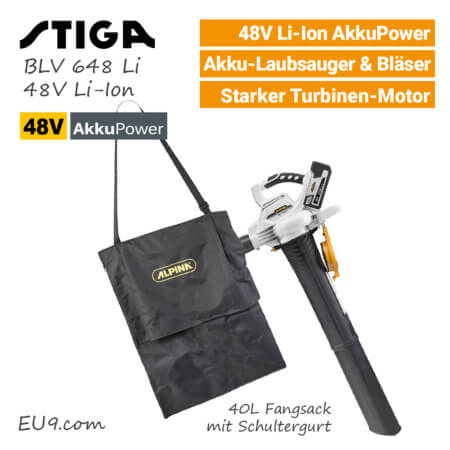 Stiga Alpina BLV 648 Li SBV 48 AE 48 Volt Akku-Laubbläser-Laubsauger-48-Volt