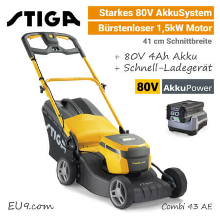 Stiga Combi 43 AE 80V Akku-Rasenmäher 80 Volt SET EU9