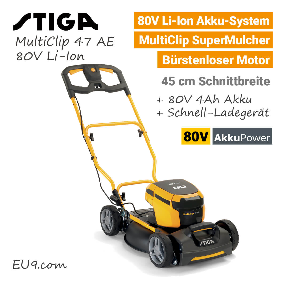 Stiga Multiclip 47 AE AkkuRasenmäher 80V LiIon Günstig kaufen!