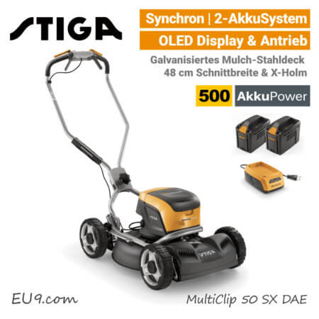 Stiga MultiClip 50 SX DAE Akku-Rasenmäher-Mulchmäher Radantrieb Synchron 500 EU9