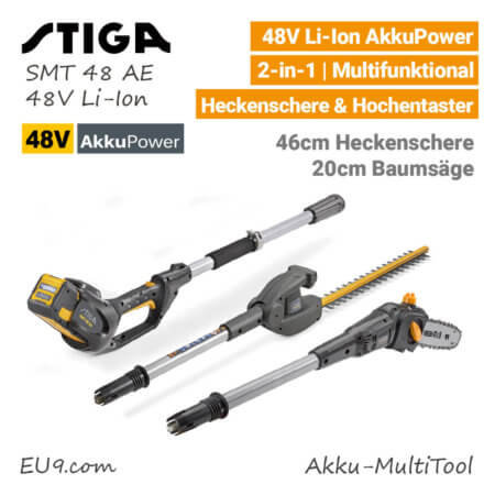 Stiga SMT 48 AE 48V Akku-MultiTool Akku-Heckenschere Akku-Hochentaster-Baumsäge 48 Volt EU9