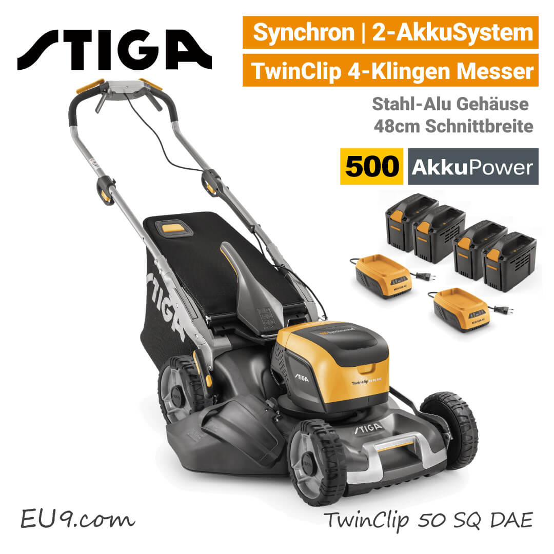 NEU 2019 Stiga TwinClip 50 SQ DAE Synchron AkkuRasenmäher