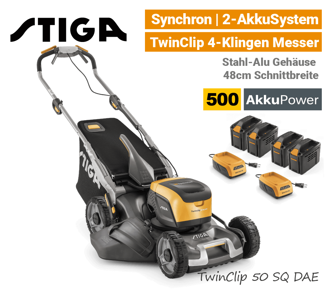 NEU 2019 Stiga 500 AkkuRasenmäher & Akkugeräte 2Akku System